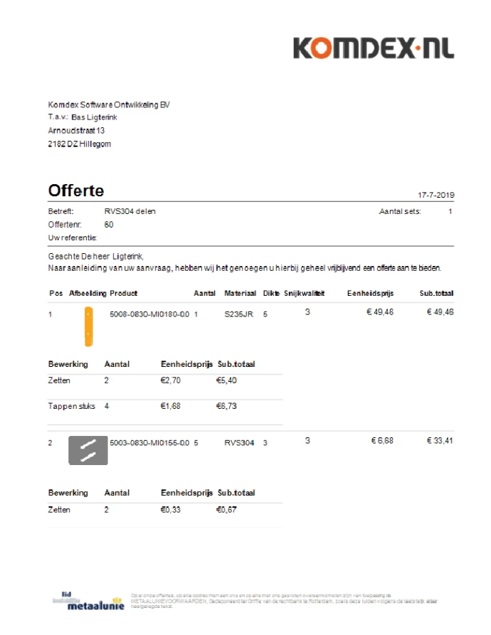 offerte genereren voor Plaatwerkbedrijven